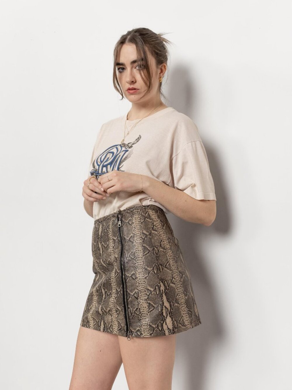 LEATHER SNAKE Skirt Mid Rise Zip Up Vintage / 41 Inch Hips / Size 9 10